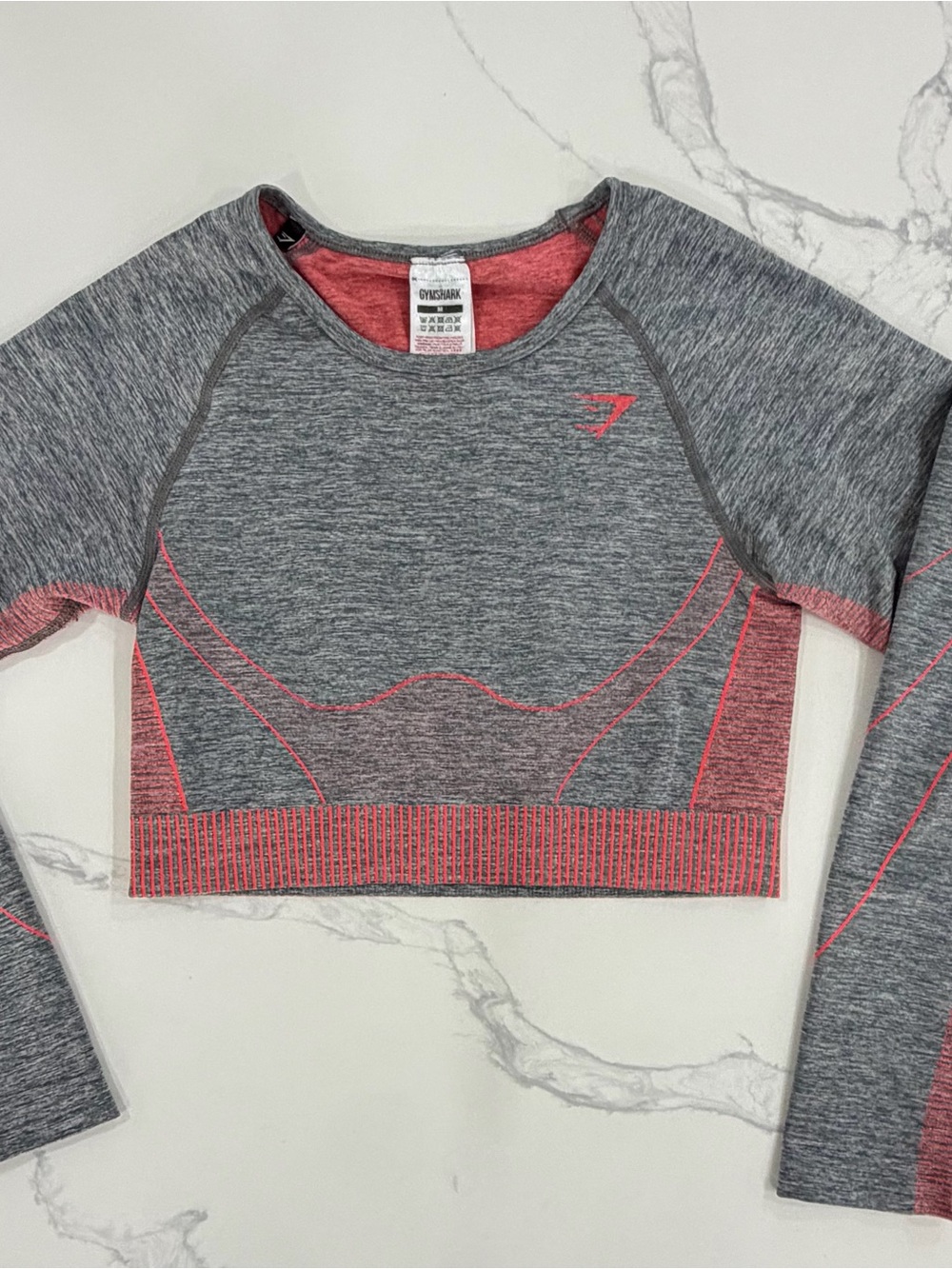 Gymshark Hyper Amplify Seamless Long Sleeve Crop Top Gray / Pink Marl Size M
